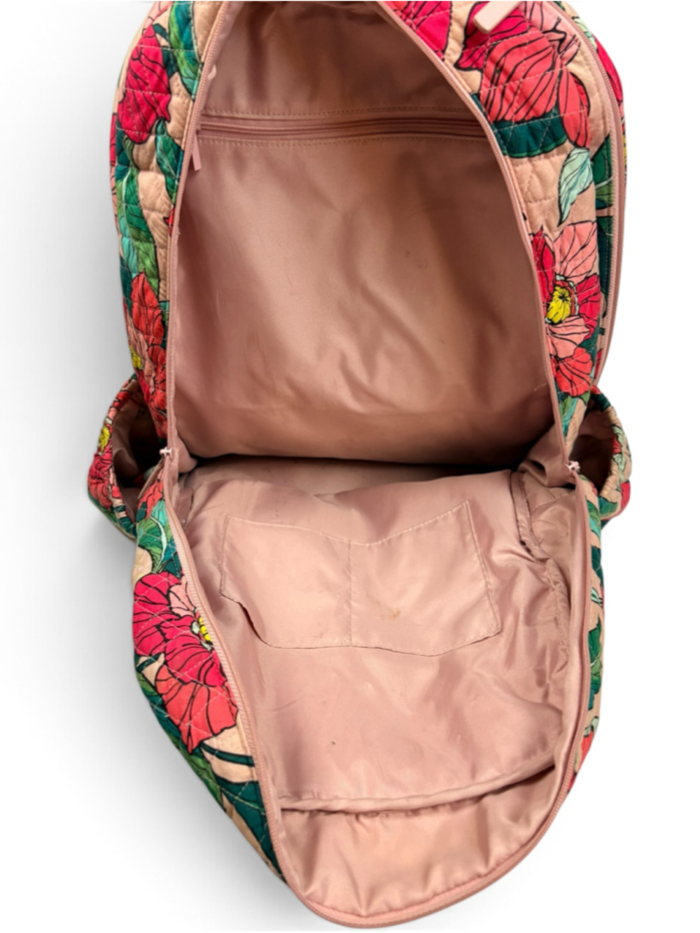 Vera Bradley Vintage Floral Quilted Campus Backpack Pink Green - Picture 7 of 16